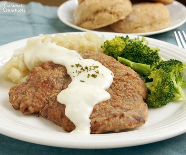 Country Fried Venison Steak with white pepper gravy. 