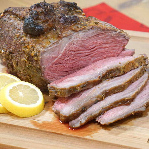 Greek Marinated Sirloin Tip Roast with Horseradish Tzatziki Sauce