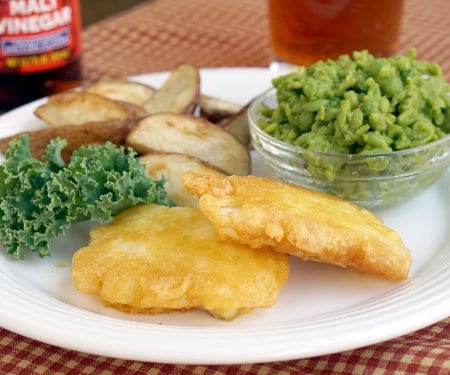 Crispy fish & chips with mushy peas recipe