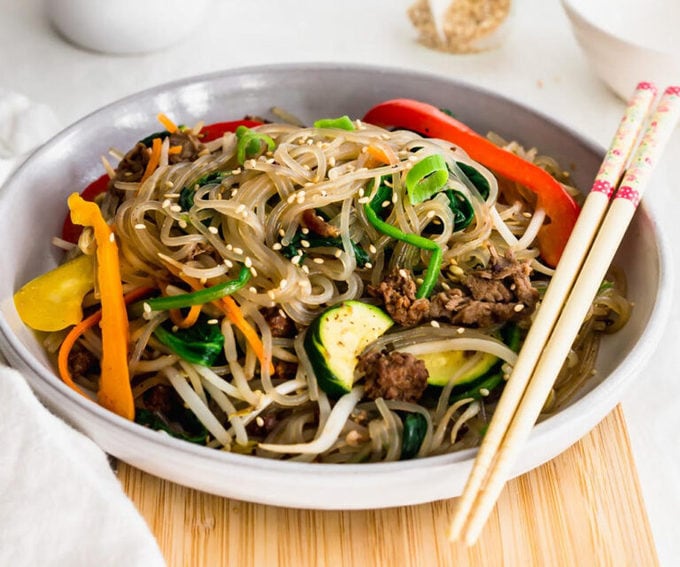 Japchae (Korean Glass Noodle Stir Fry) • Curious Cuisiniere