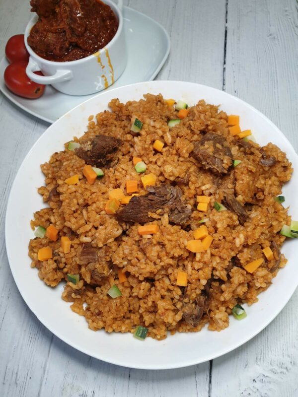 Gahanian Jollof ris med oksekød eller lam