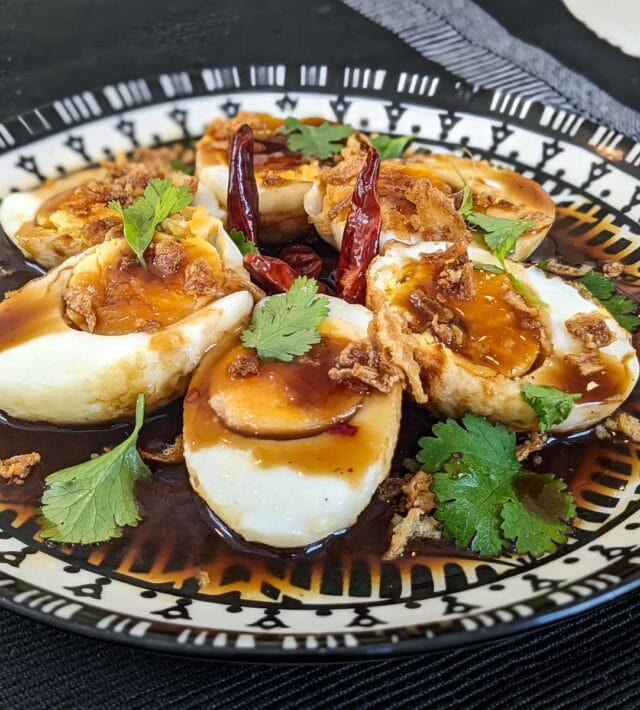 Son-in-Law eggs (Kai Luk Koey) - Thai fried hard boiled eggs with sweet and salty sauce